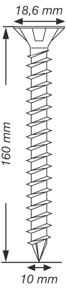 Tehnički crtež utonule vijka, označen dužine 160 mm i širine 10 mm, s promjerom glave od 18,6 mm.