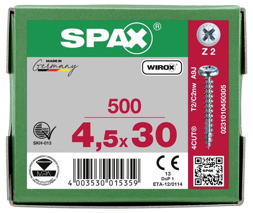 SPAX 0231010450305 vijci sa poluokruglom glavom 4.5 mm 30 mm križni pozidriv čelik 500 St.-7