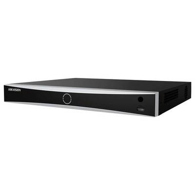 Crni Hikvision DVR/NVR sigurnosni snimač s prednjim USB портом i indikatorskom svjetlošću, prikazan u prikazu u stilu proizvoda s bočne strane.