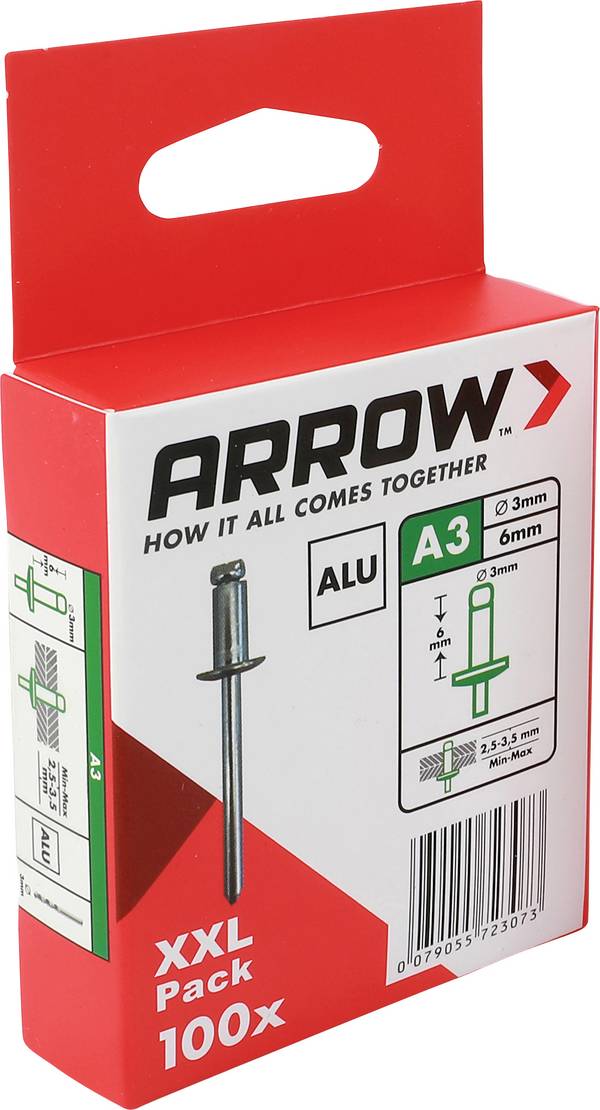 Arrow Tool Group 723073 slijepa zakovica (Ø x D) 3 mm x 6 mm  aluminij aluminij aluminij RA 3 X 6 ALU 100ST 100 St.