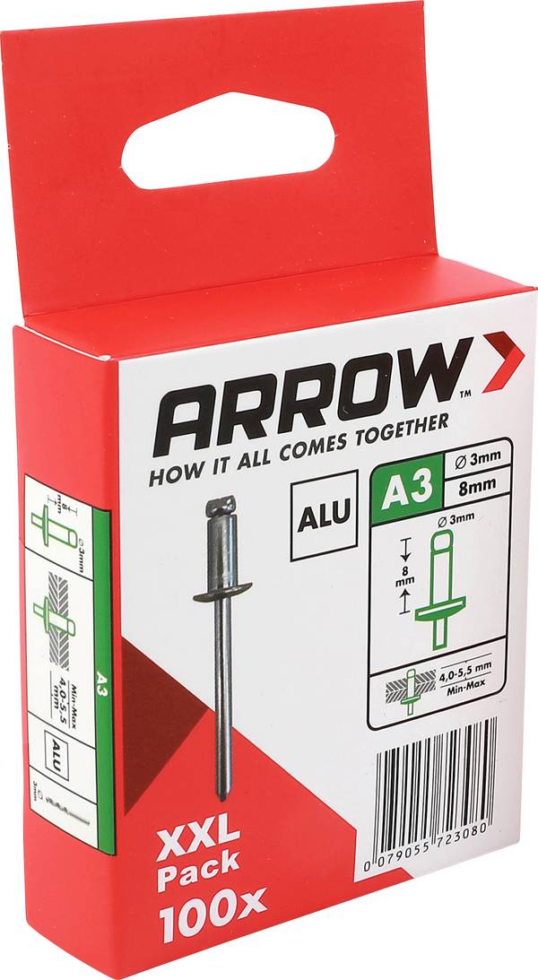 Arrow Tool Group 723080 slijepa zakovica (Ø x D) 3 mm x 8 mm  aluminij aluminij aluminij RA 3 X 8 ALU 100ST 100 St.