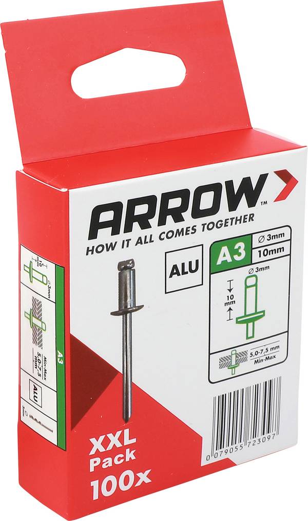 Arrow Tool Group 723097 slijepa zakovica (Ø x D) 3 mm x 10 mm  aluminij aluminij aluminij RA 3 X 10 ALU 100ST 100 St.