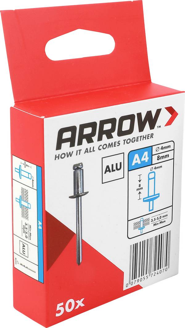 Arrow Tool Group 724070 slijepa zakovica (Ø x D) 4 mm x 8 mm   aluminij aluminij RA 4 X 8 ALU 50ST 50 St.
