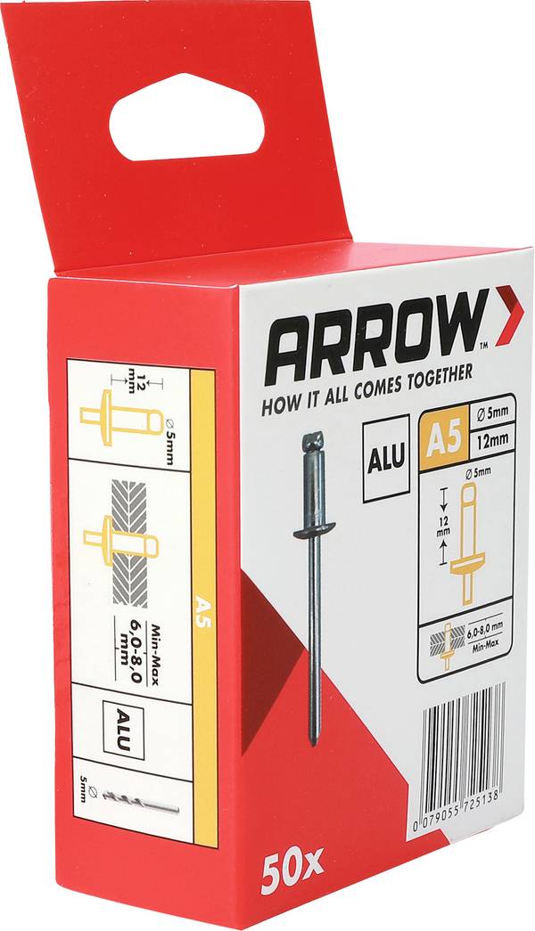 Arrow Tool Group 725138 slijepa zakovica (Ø x D) 5 mm x 12 mm  aluminij aluminij aluminij RA 5 X 12 ALU 50ST 50 St.