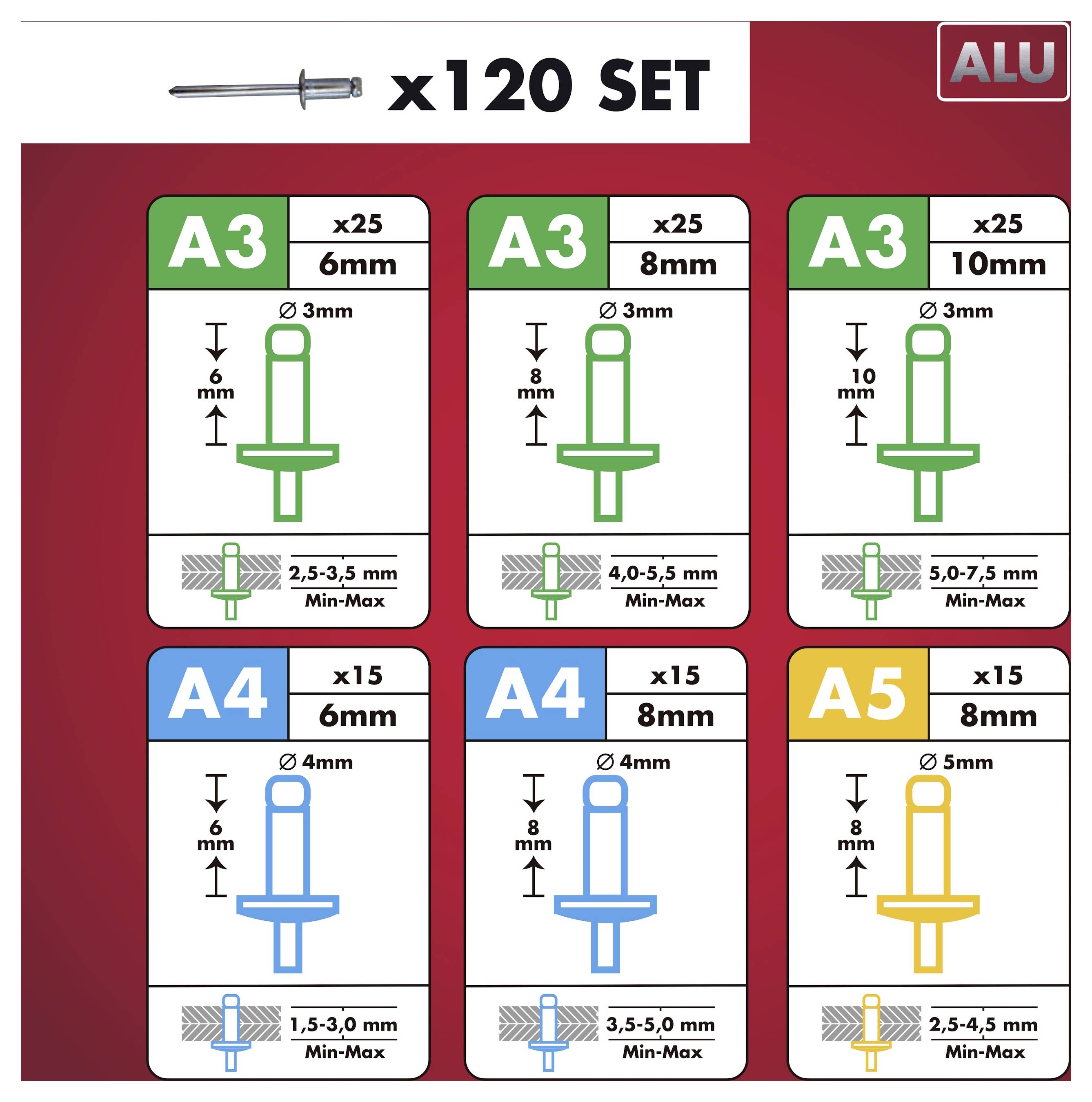 Arrow Tool Group 819585 slijepa zakovica aluminij aluminij RA 3/RA 4/RA 5 ALU 120ST 120 St.-2