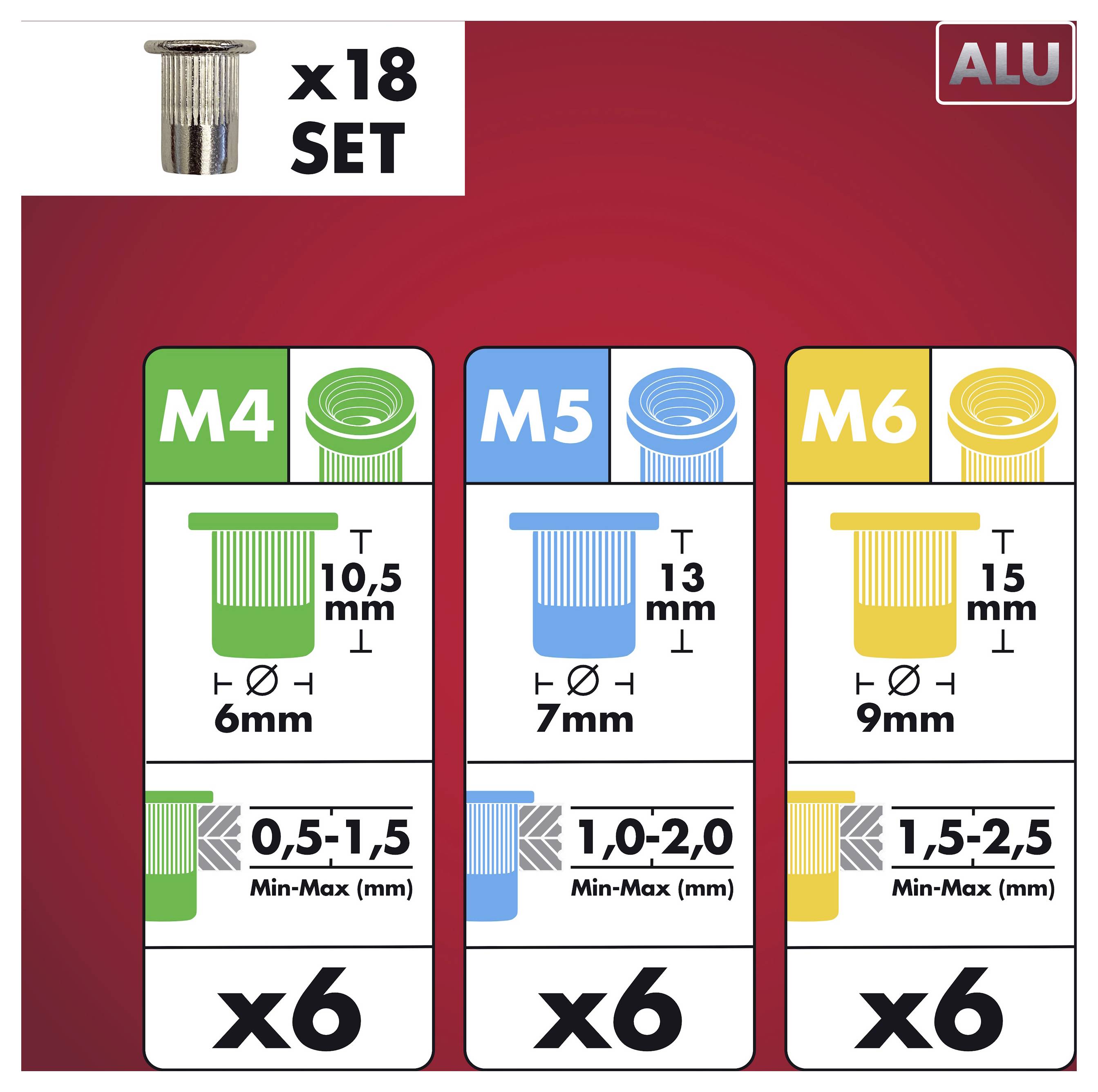 Arrow Tool Group 762645 slijepa zakivna matica M4, M5, M6 aluminij aluminij RN M4/M5/M6 ALU 18ST 18 St.-1