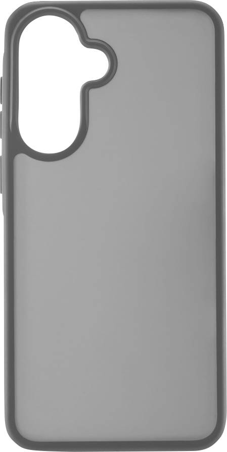 Siva futrola za pametni telefon s velikim zaobljenim izrezom za kameru u gornjem lijevom kutu i podignutim zaštitnim rubovima.