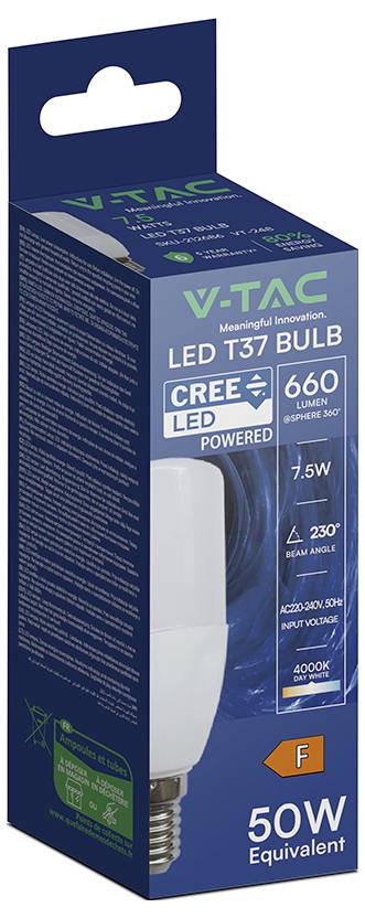 V-TAC 212686 LED Energetska učinkovitost 2021 F (A - G) E14 7.5 W = 50 W prirodno bijela (Ø x V) 37 mm x 100 mm 1 St.-4