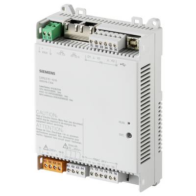Siemensov DIN-šinski modul elektrijske kontrole s više terminalnih blokova, LED indikatorima stanja i označenim ulazima/izlazima za automatizaciju zgrada.