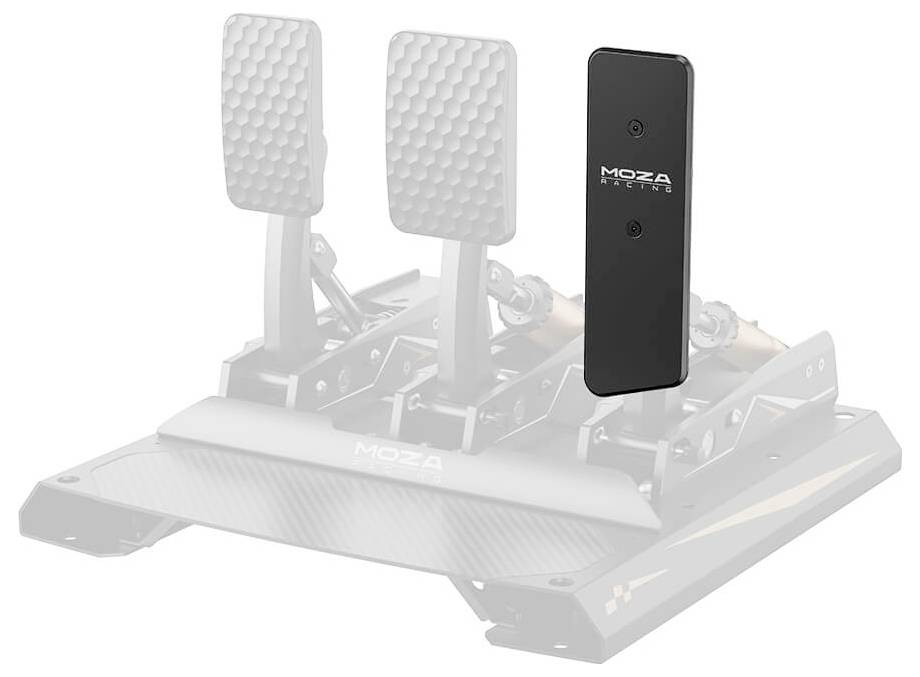 Bijela MOZA racing simulator baza s crnom ručicom u stilu joysticka montiranom na vrhu.