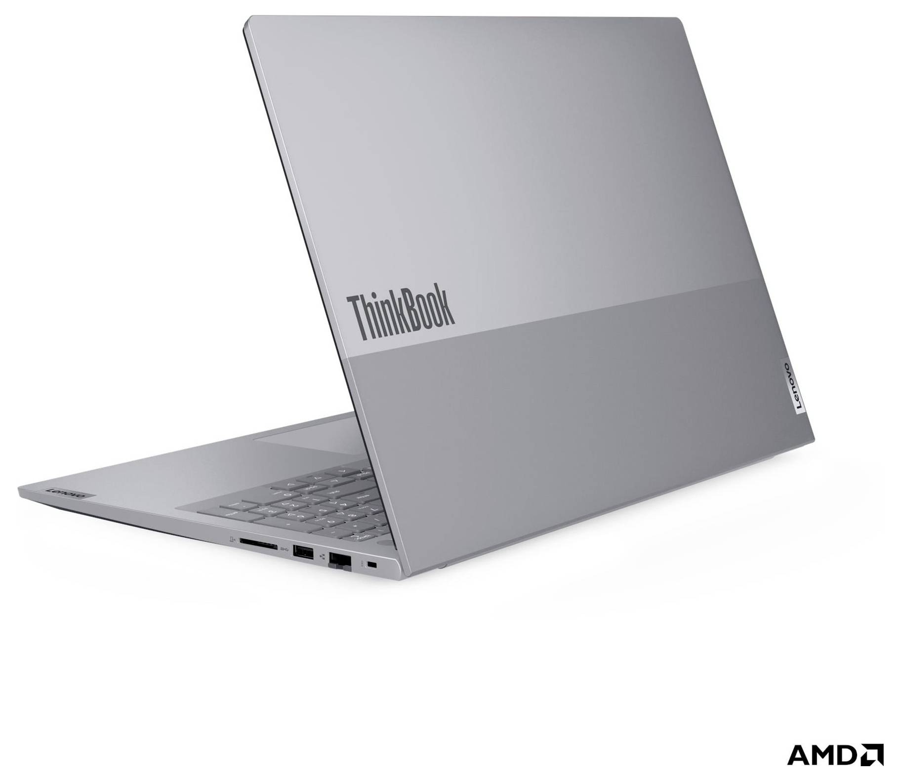 Stražnji pogled prijenosnog računala Lenovo ThinkBook, na kojem se vide logotipi 'Copilot+ PC' i Intel.