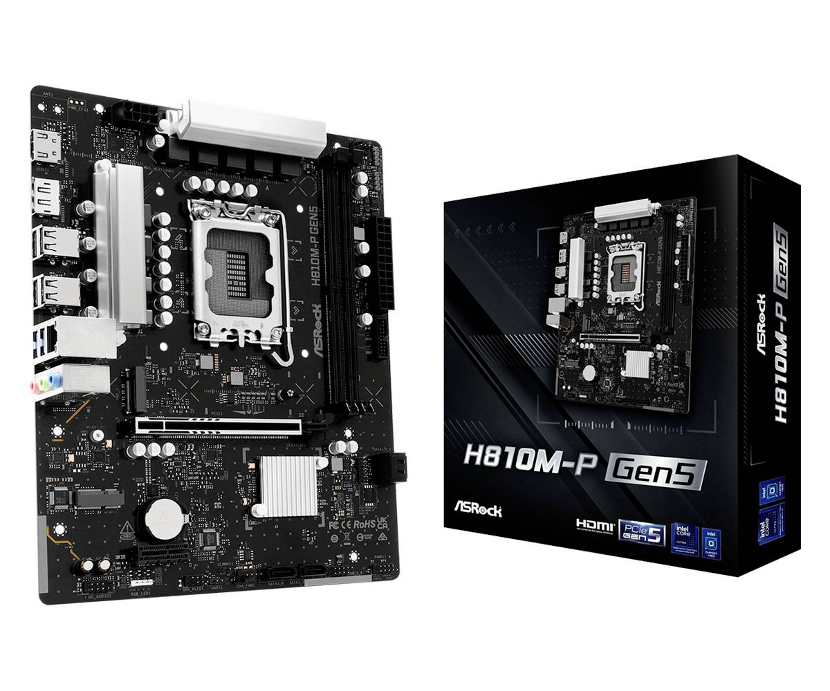 ASRock H810M-P Gen5 Moederbord - Intel H810 - Intel LGA1851 - DDR5 RAM - Micro-ATX