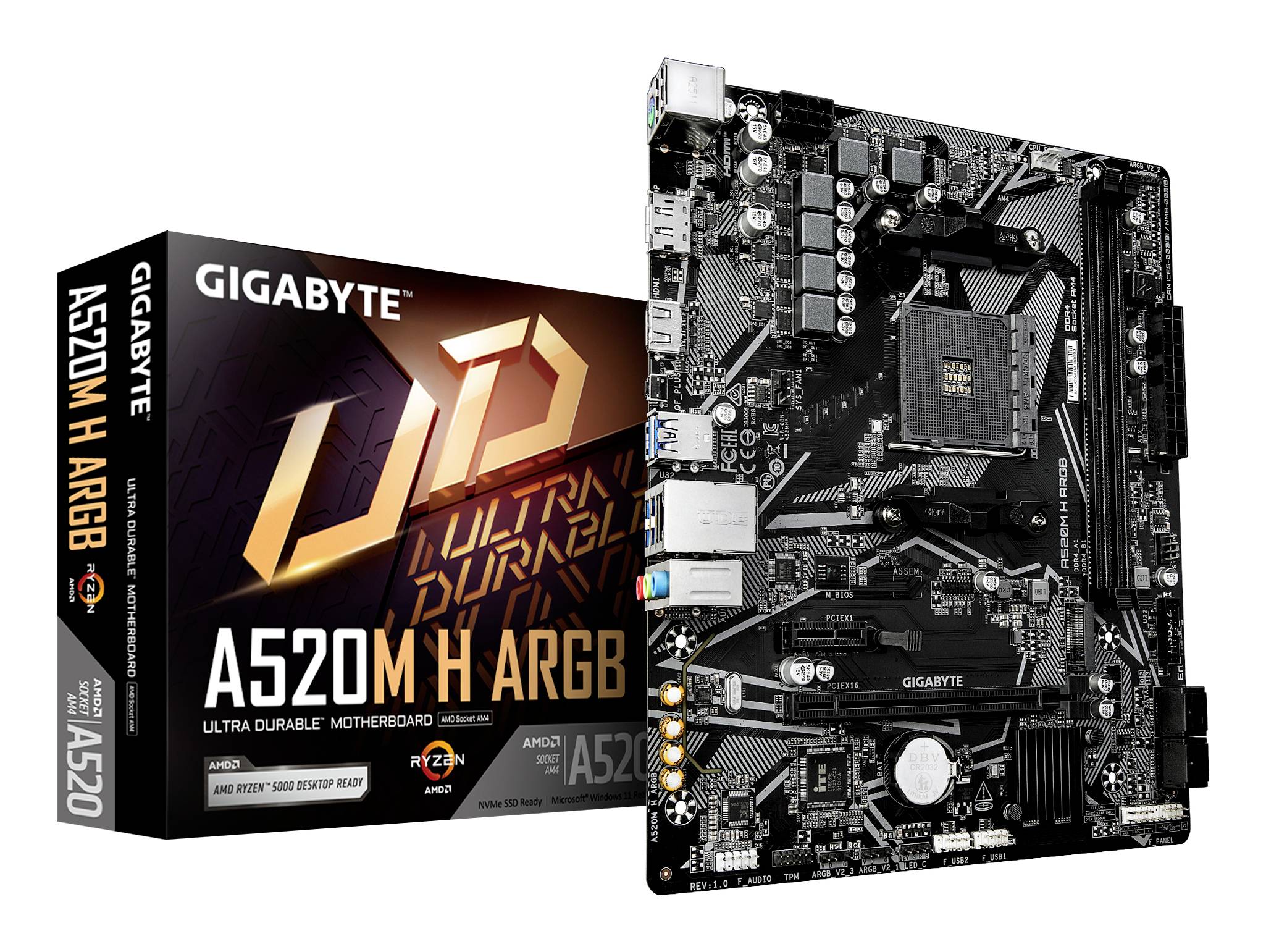 Gigabyte A520M H ARGB Moederbord Socket AMD AM4 Vormfactor Micro-ATX Moederbord chipset AMD A520