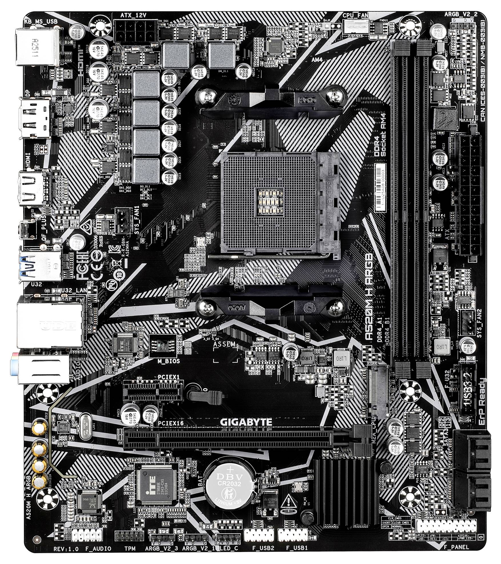 Gigabyte A520M H ARGB matična ploča Baza AMD AM4 Faktor oblika (detalji) Micro-ATX Set čipova matične ploče AMD® A520-1