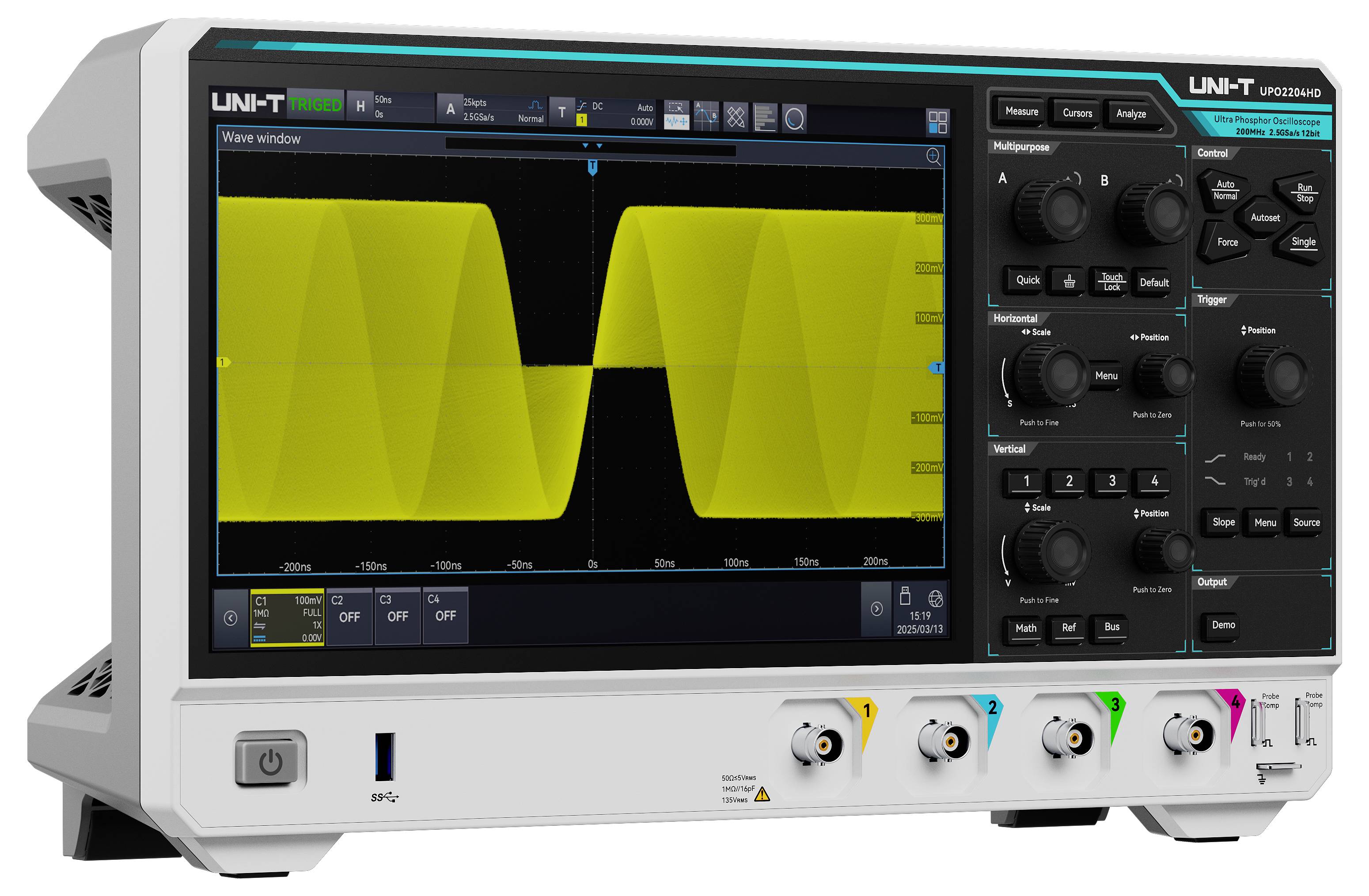 Uni-T UPO2204HD digitalni osciloskop 200 MHz 2 GSa/s 100 Mpts 10 Bit digitalni osciloskop s memorijom (ods) 1 St.-1