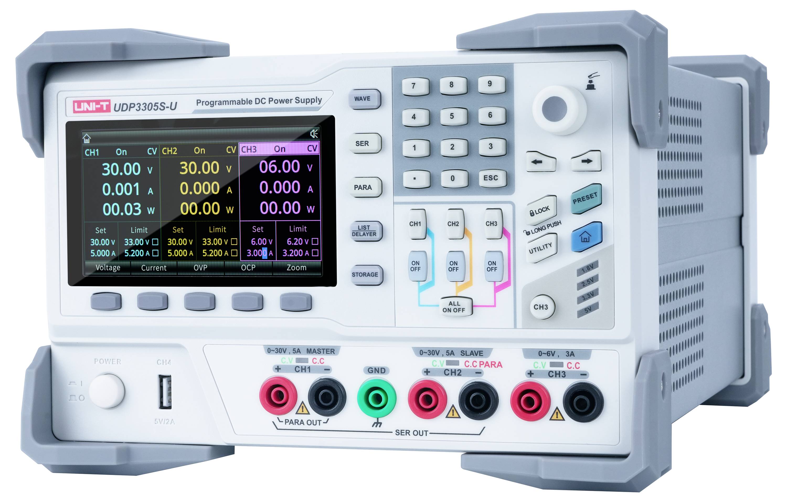 Uni-T UDP3305S-U laboratorijsko napajanje, podesivo 0 - 32 0 - 5 A 348 W USB 3.1 utikač C, USB domaćin, RS-232, LAN dalj-2