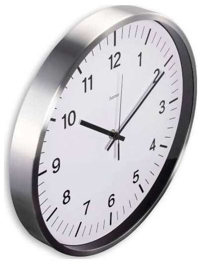 Analogni zidni sat koji pokazuje otprilike 10:10, sa srebrnim okvirom i bijelim brojčanikom.
