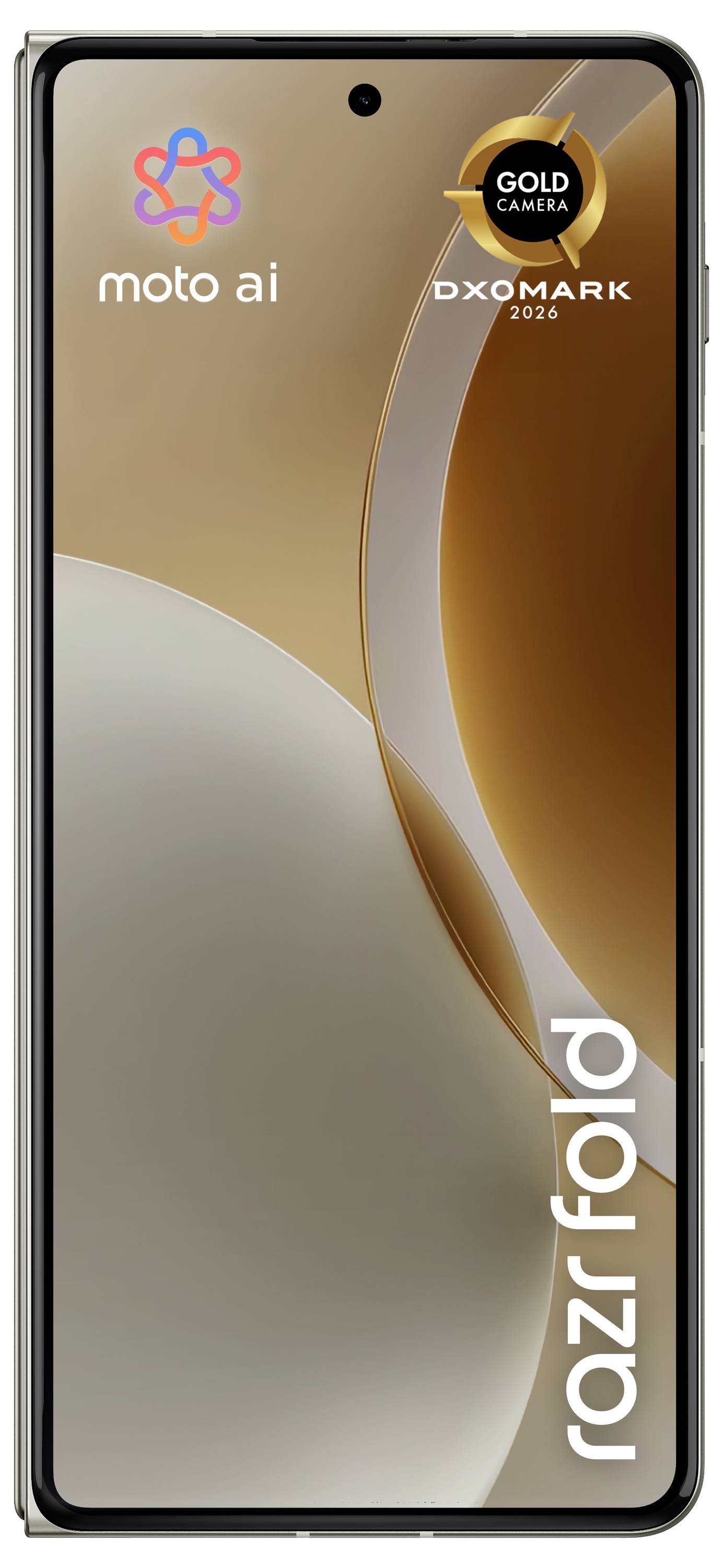 Motorola Razr preklopivi pametni telefon prikazan sprijeda, straga i sa strane u crnoj boji, s dvojnom stražnjom kamerom i 'razr' logotipom na zaslonu.