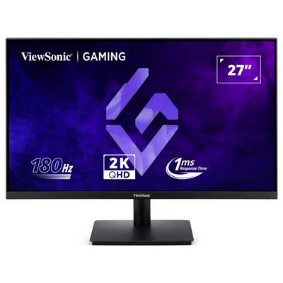 ViewSonic gaming monitor prikazuje '27"', '180Hz', '2K QHD', i '1ms Response Time' na ljubičasto-plavoj zasloni.