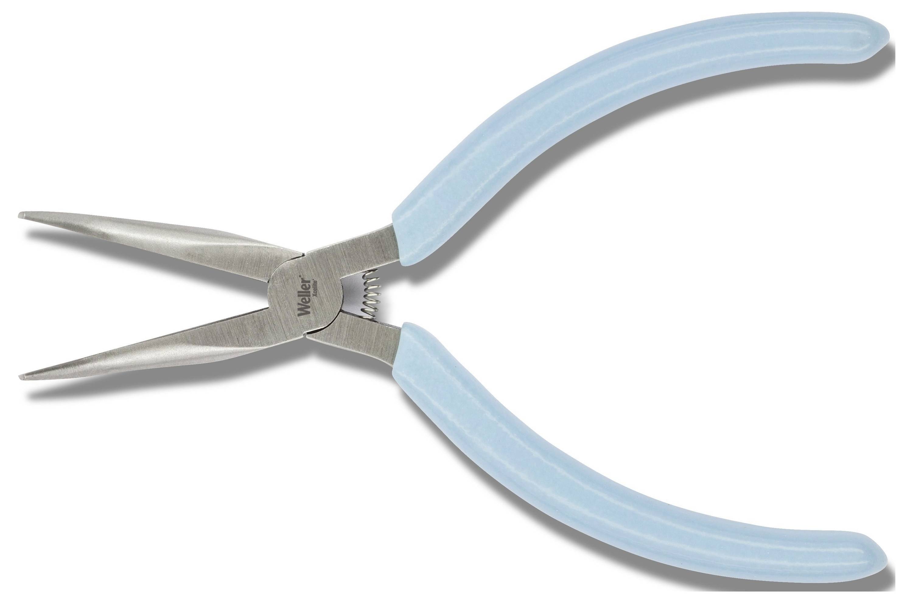 Pinceta sa plavom ručkom sa dugim, oštrim čeljustima na beloj pozadini.