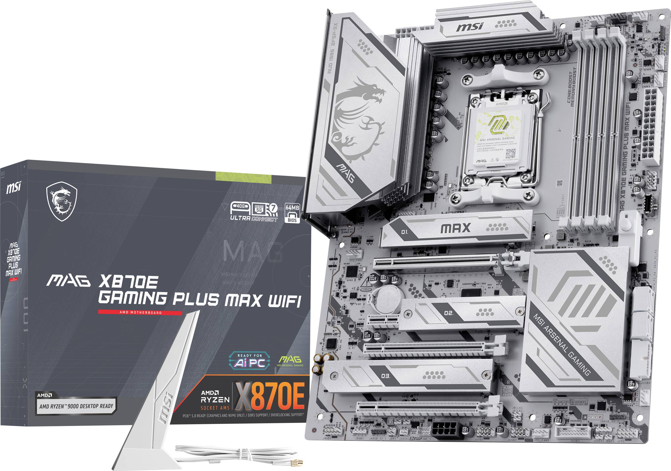 MSI MAG X870E GAMING PLUS MAX WIFI Moederbord Socket AMD AM5 Vormfactor ATX Moederbord chipset AMD X870E