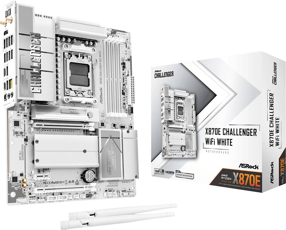 ASRock X870E Challenger WiFi White (AM5) Moederbord Socket AMD AM5 Vormfactor ATX Moederbord chipset AMD X870E