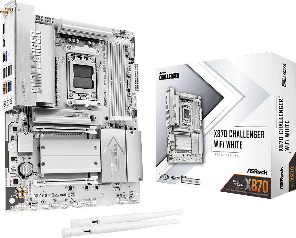 ASRock X870 Challenger WiFi White (AM5) Moederbord Socket AMD AM5 Vormfactor ATX Moederbord chipset AMD X870
