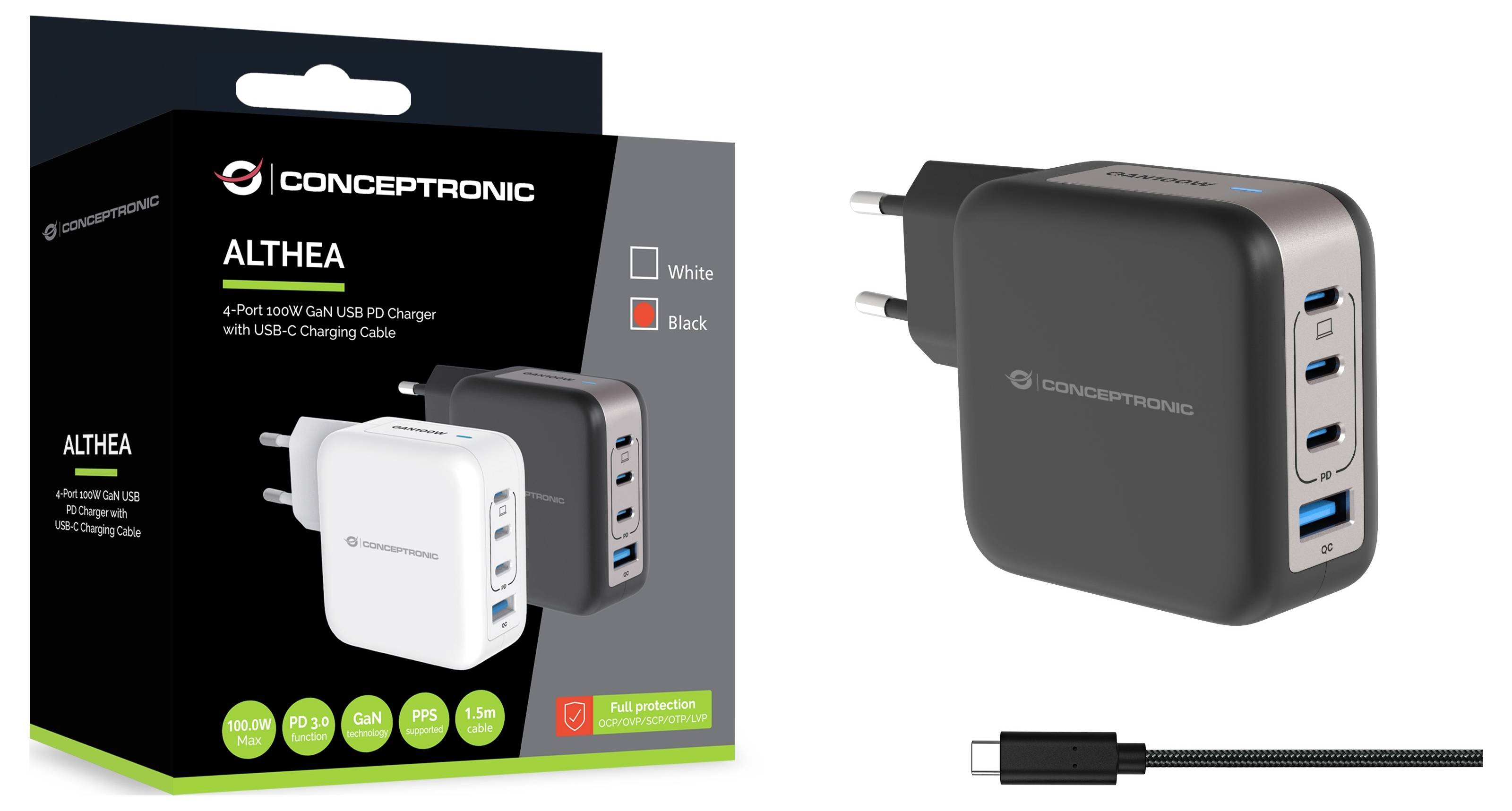 Conceptronic ALTHEA18B 100W 4-Port GaN USB PD Charger USB punjač USB-A, 3x USB-C® crna-2