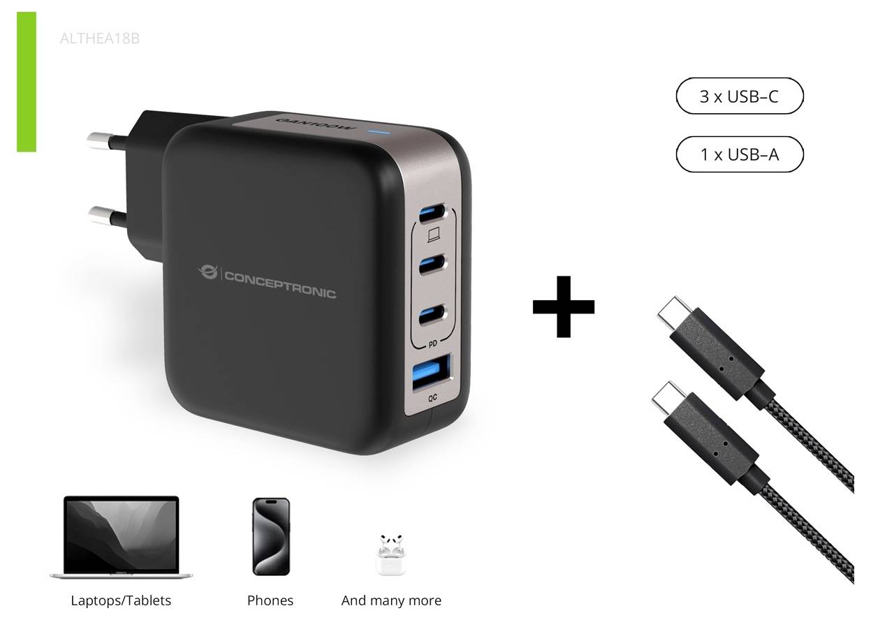 Conceptronic ALTHEA18B 100W 4-Port GaN USB PD Charger USB punjač USB-A, 3x USB-C® crna-3