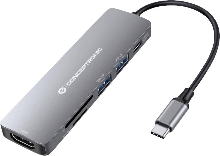Conceptronic DONN11G 6-in-1 USB 3.2 Gen 1 Docking Sta USB-C dockingstation Incl. laadfunctie, USB-C Power Delivery