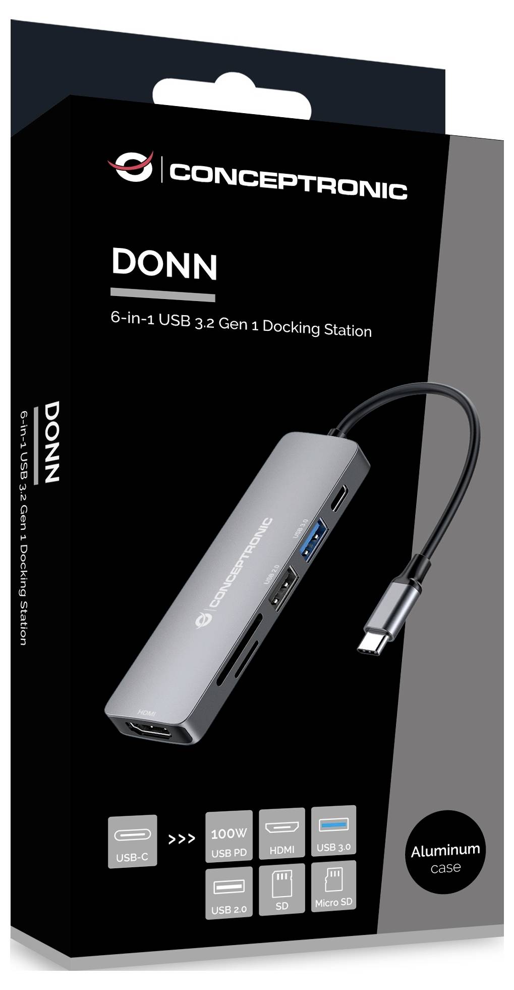 Conceptronic USB-C® priključna stanica DONN11G 6-in-1 USB 3.2 Gen 1 Docking Sta uklj. funkcija punjenja, USB-C® Power De-2
