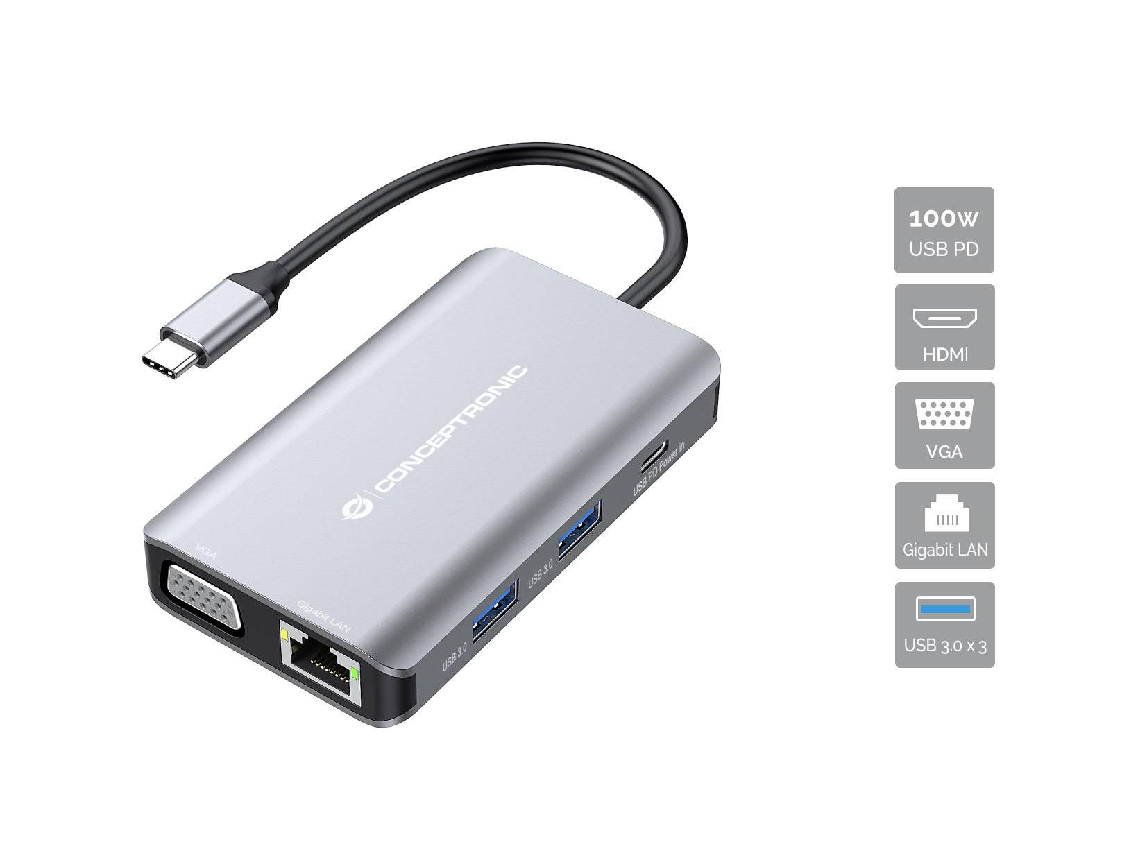 Conceptronic DONN21G 7-in-1 USB 3.2 Gen 1 Docking Sta USB-C dockingstation