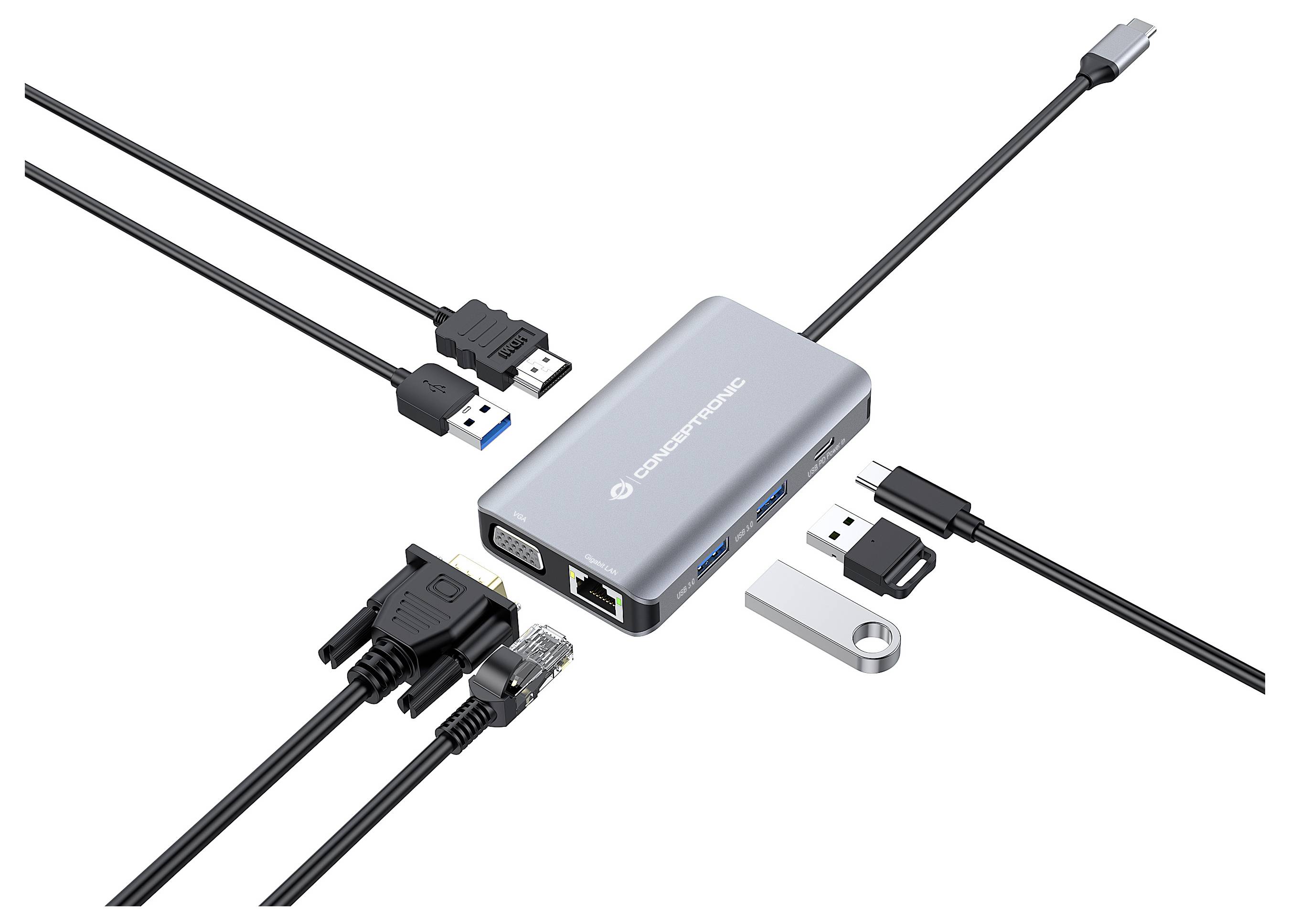 Conceptronic USB-C® priključna stanica DONN21G 7-in-1 USB 3.2 Gen 1 Docking Sta-7