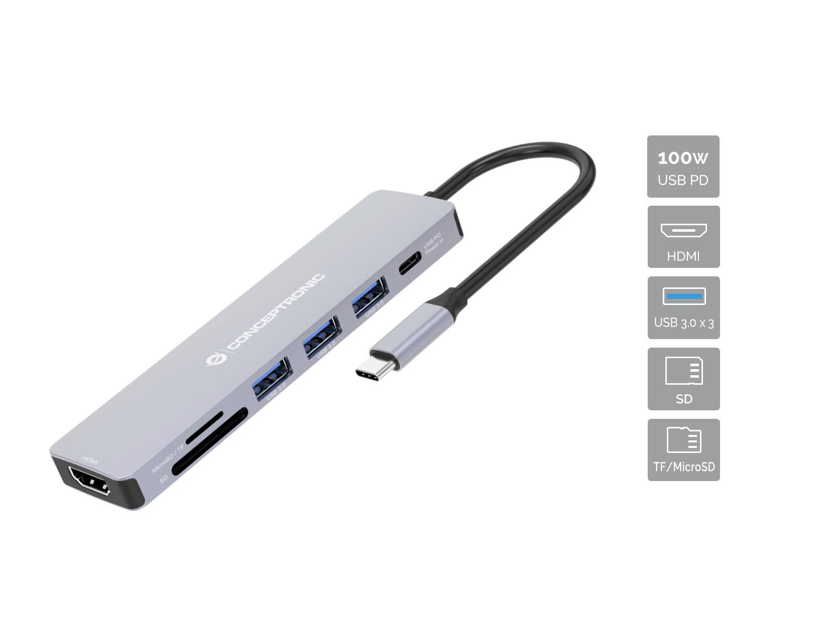 Conceptronic DONN19G 7-in-1 USB 3.2 Gen 1 Docking St Laptopdockingstation