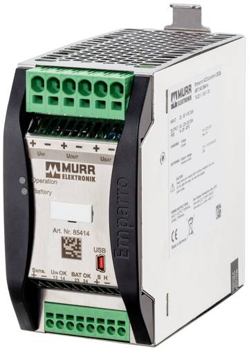 Industrijska Murr Elektronik Emparro jedinica za napajanje sa zelenim terminalnim blokovima, indikatorima stanja i metalnom kućištem.