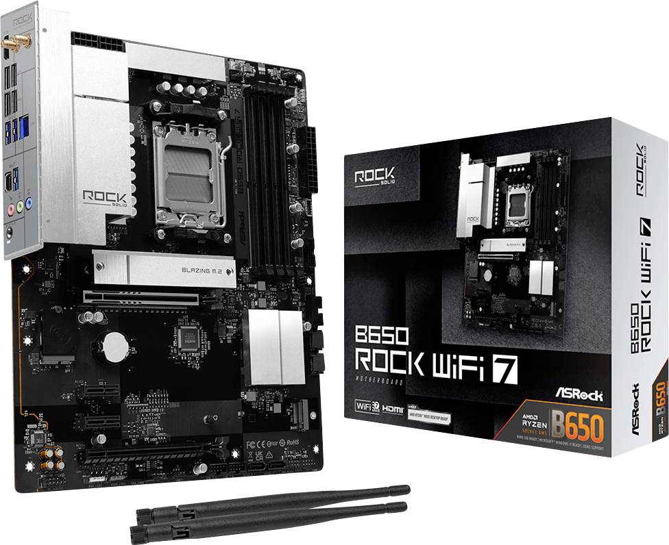 ASRock B650 Rock WiFi7 Moederbord Socket AMD AM5 Vormfactor ATX Moederbord chipset AMD B650