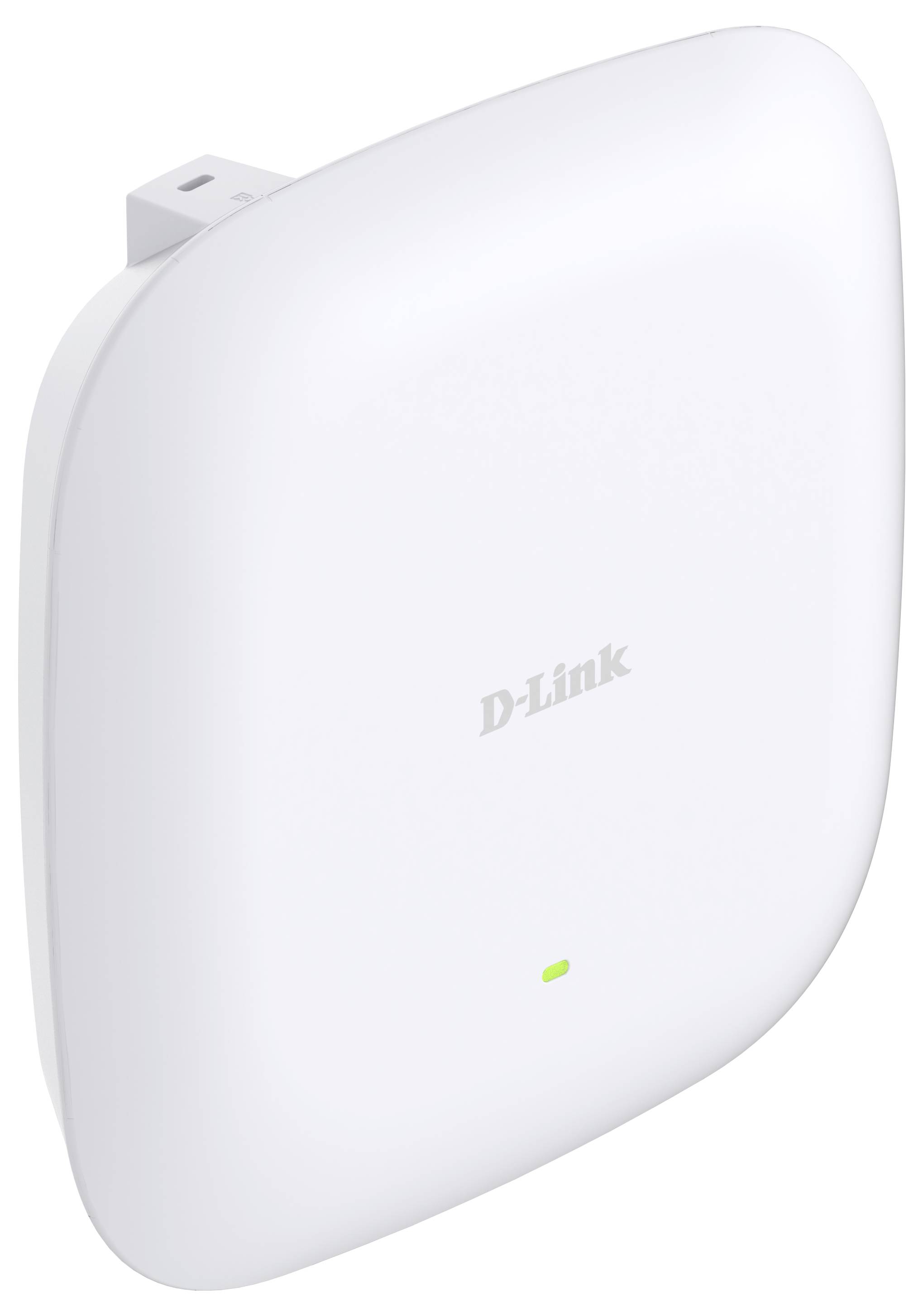 Bijela D-Link Wi-Fi pristupna točka s malenom zelenom statusnom lampom na prednjoj strani.