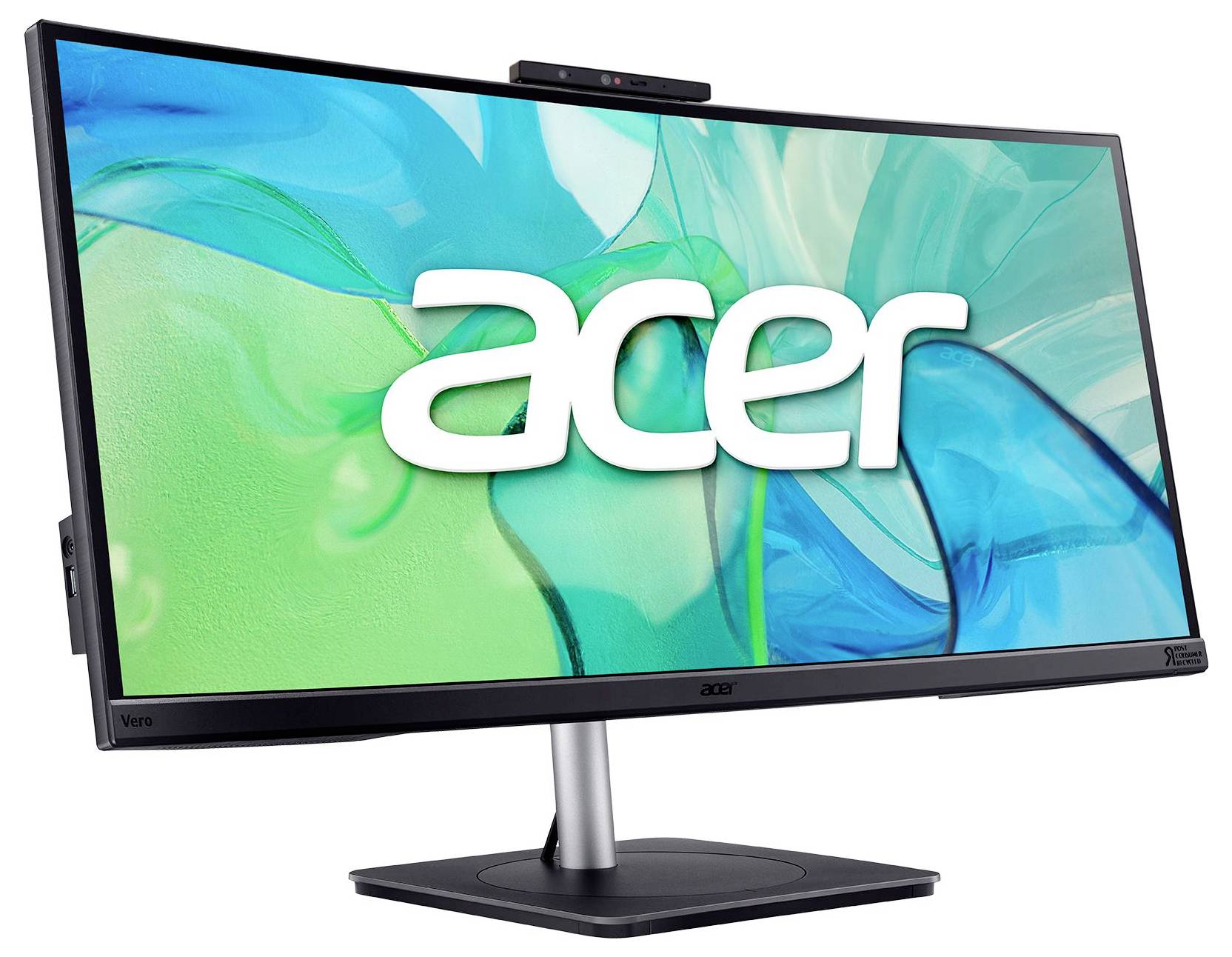 Acer računalni monitor sa šarenim apstraktnim prikazom na ekranu na crnoj podlozi.