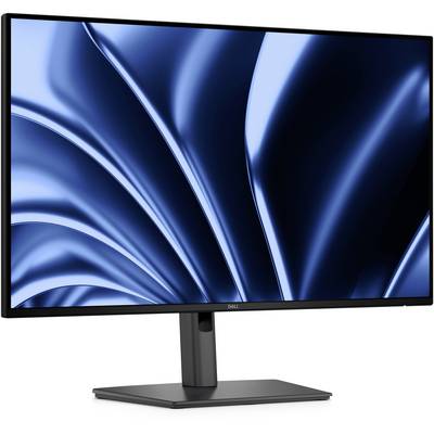 Dell monitor prikazuje plavu apstraktnu valnu pozadinu na bijeloj pozadini.