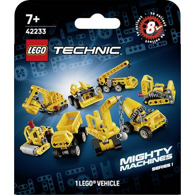 LEGO Technic 'Moćni strojevi' Serija 1 pakovanje koje prikazuje šest žutih građevinskih vozila; uzrast 7+, set 42233, 8 modela.