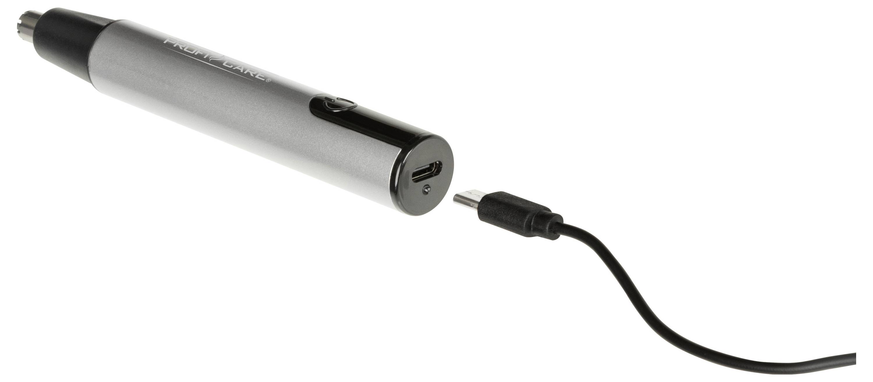 Crni i srebrni povlačivi USB kabl za punjenje s USB-C utičnicom koji izlazi iz cilindričnog kućišta u stilu privjeska za ključeve.