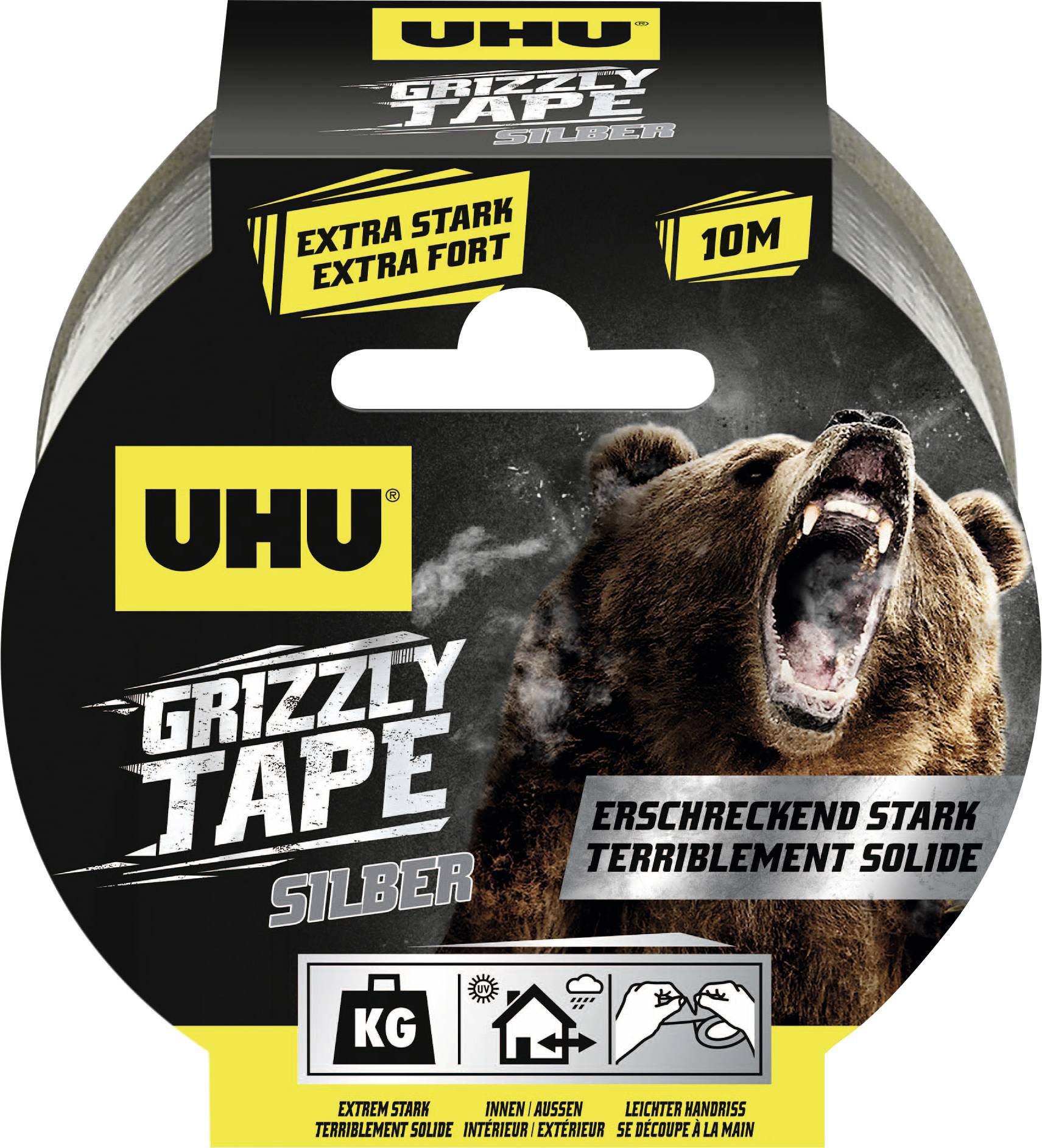 UHU Grizzly Tape 51675 Textieltape Zilver (l x b) 10 m x 49 mm 1 stuk(s)