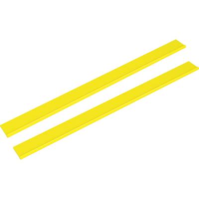 Dvije duge žute pravokutne trake postavljene dijagonalno paralelno na bijeloj podlozi.