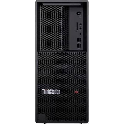 Frontalni pogled na desktop kulu Lenovo ThinkStation P3 s crnom prednjom mrežom u obliku saća te portima i tipkom za napajanje na prednjoj ploči.