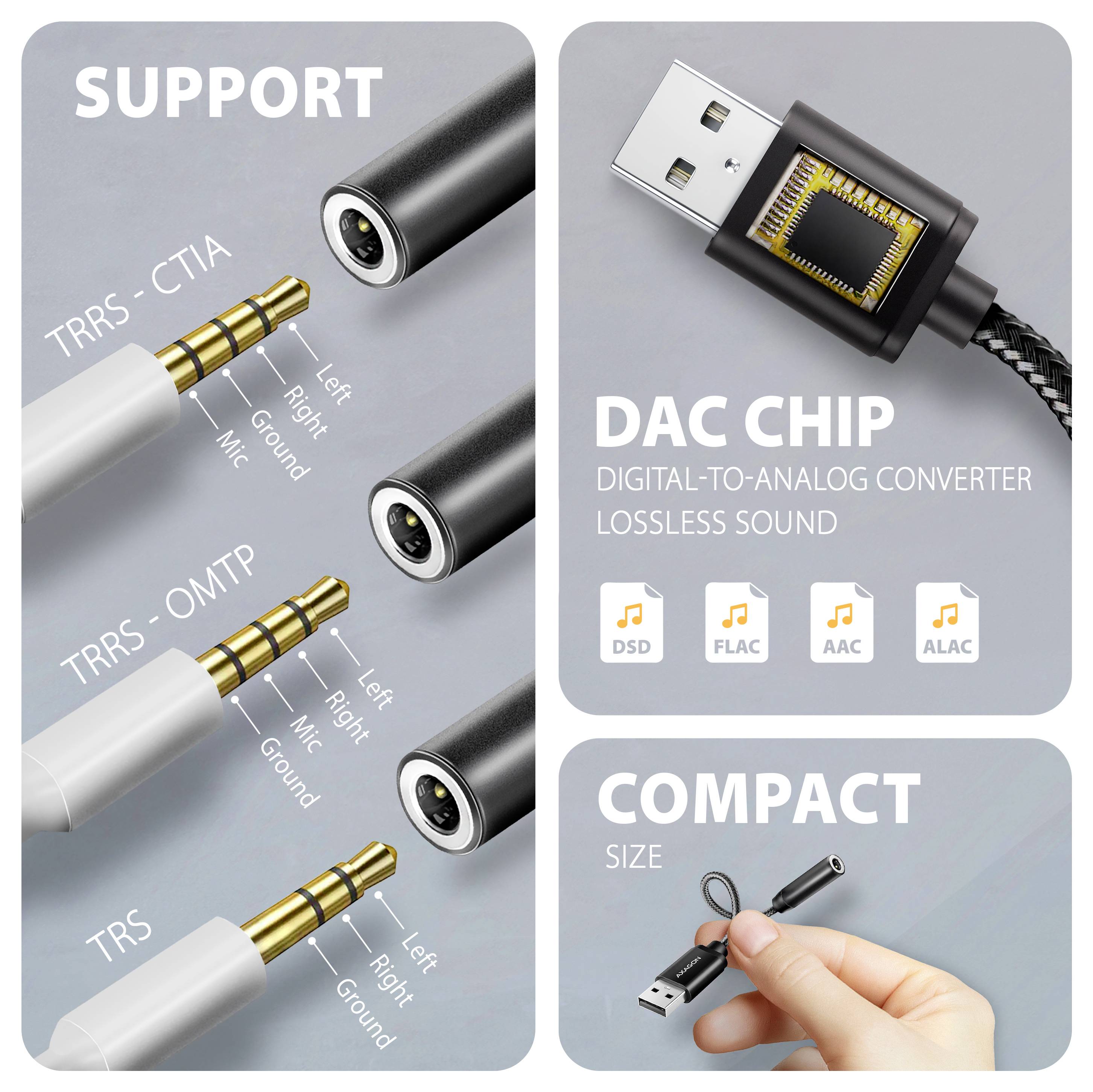 AXAGON USB 2.0 adapter [1x USB-A utikač - 1x priključna doza za 3,5 mm banana utikač] ADA-HA-3