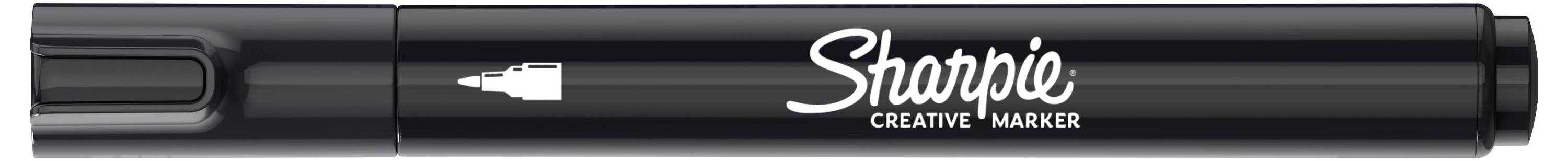 Crni Sharpie Creative Marker olovka sa logotipom Sharpie na bačvi.