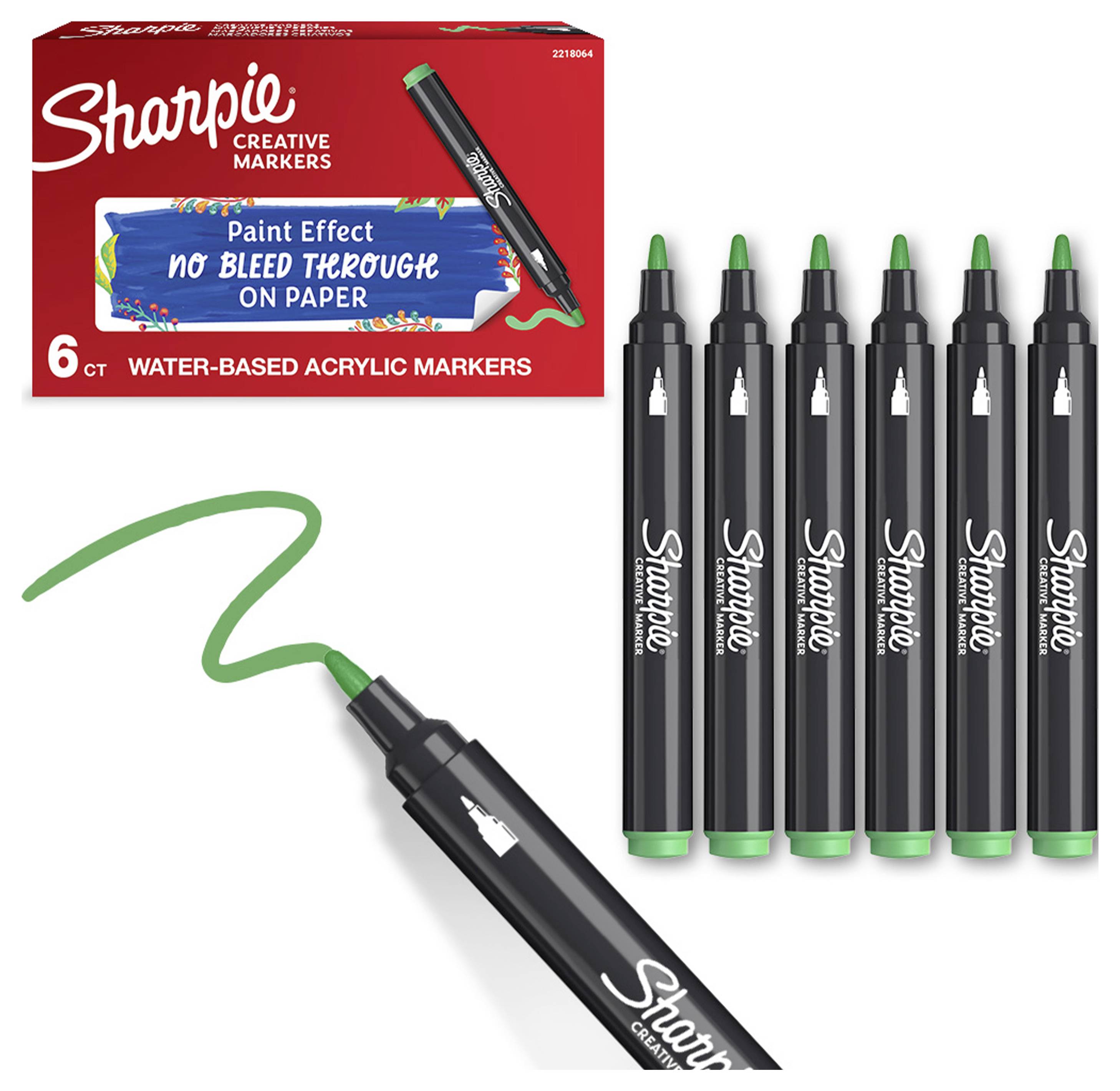 Sharpie Kreativni markeri paket od 6 komada markera na bazi vode akrilnog tipa s prikazanom zelenom linijom markera i šest crnih markera