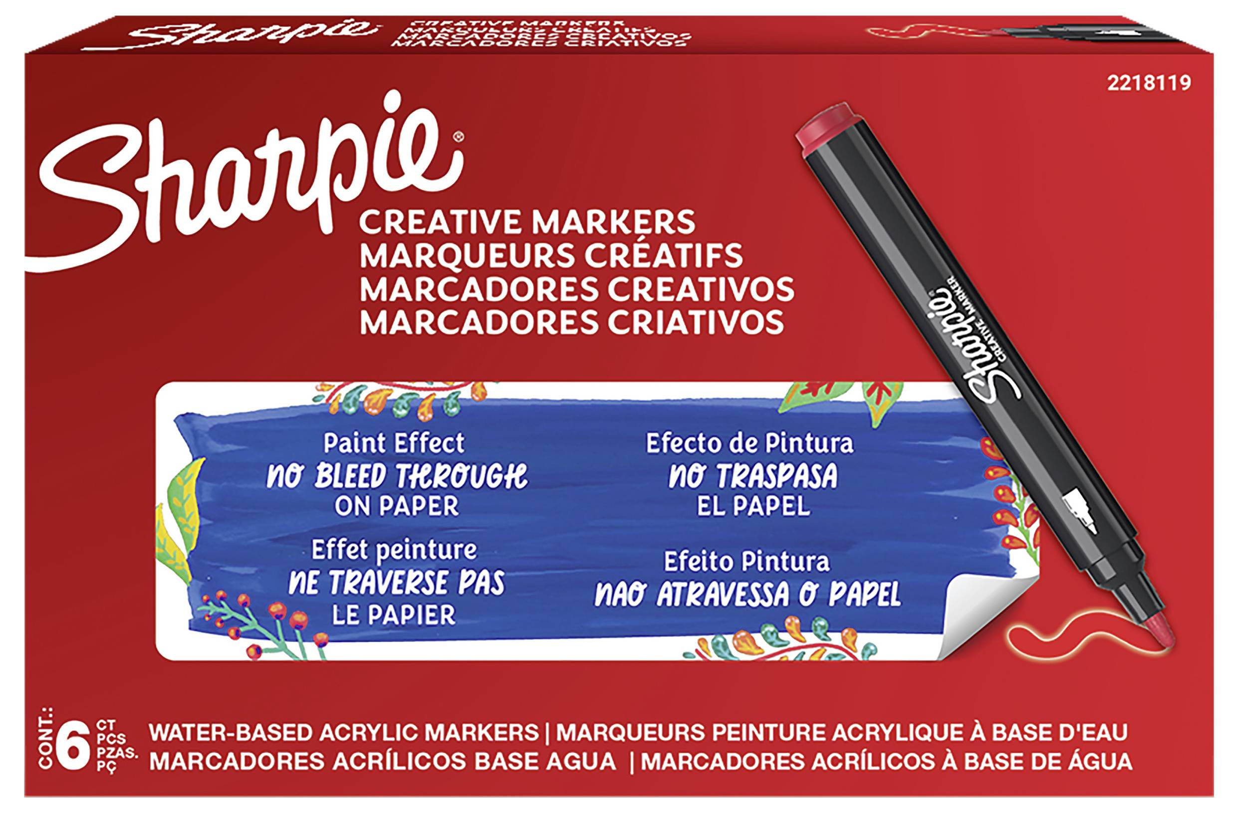 Kutija Sharpie Creative Markera, 6 komada markera na bazi vode akrilne boje sa 'Paint Effect' koji ne prodire kroz papir.