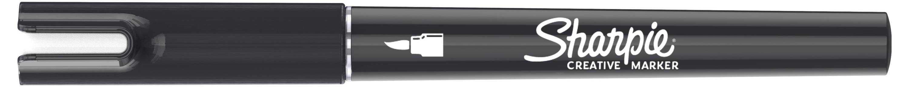 Crni Sharpie Kreativni Marker sa kosim vrhom i uklonjivim poklopcem, prikazan u bočnom pogledu na bijeloj pozadini.