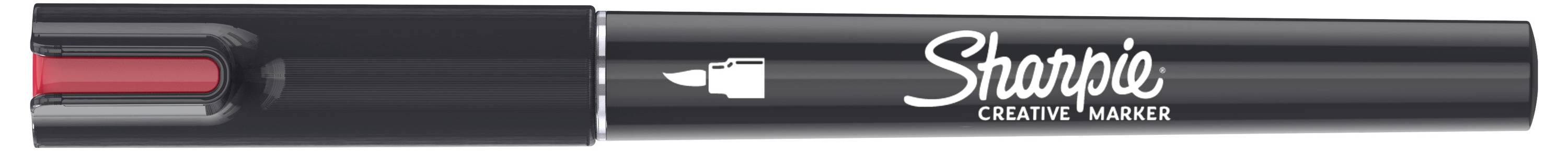 Crni Sharpie Creativ marker s crvenim poklopcem i vidljivim bijelim logotipom Sharpie-a na tijelu markera.